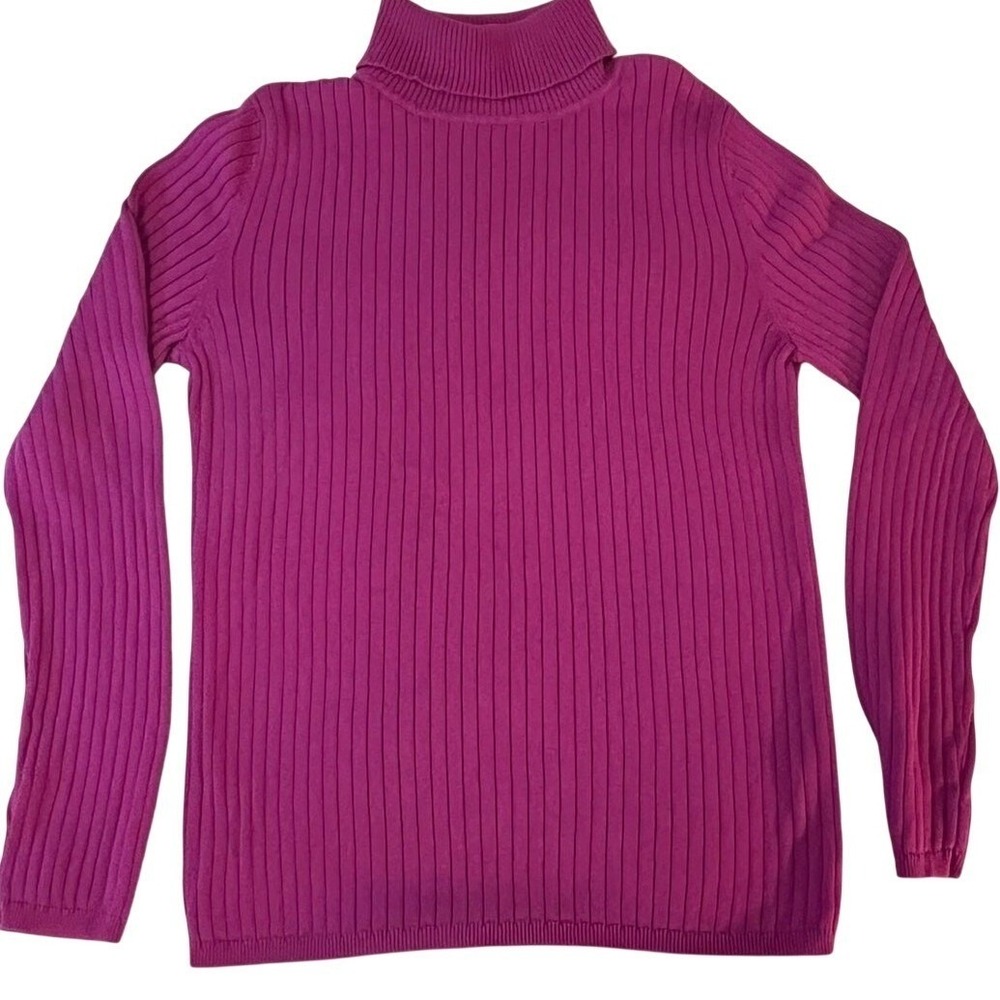 Unbranded Soft Turtleneck Sweater Magenta Ribbed Knit Cotton Long Sleeve XS/S